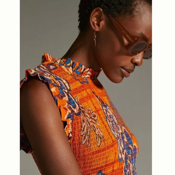 🌿|NWT| Farm x Anthropologie Smocked Wide Leg Jumpsuit - Picture 2 of 12